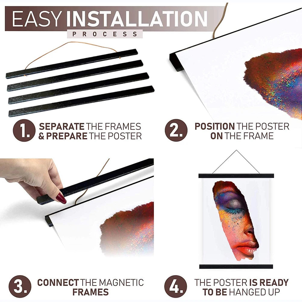 Cadre d'affiche magnétique en bois de pin, support de Photo suspendu pour images, impressions sur toile, affiche, défilement, support d'impression d'art