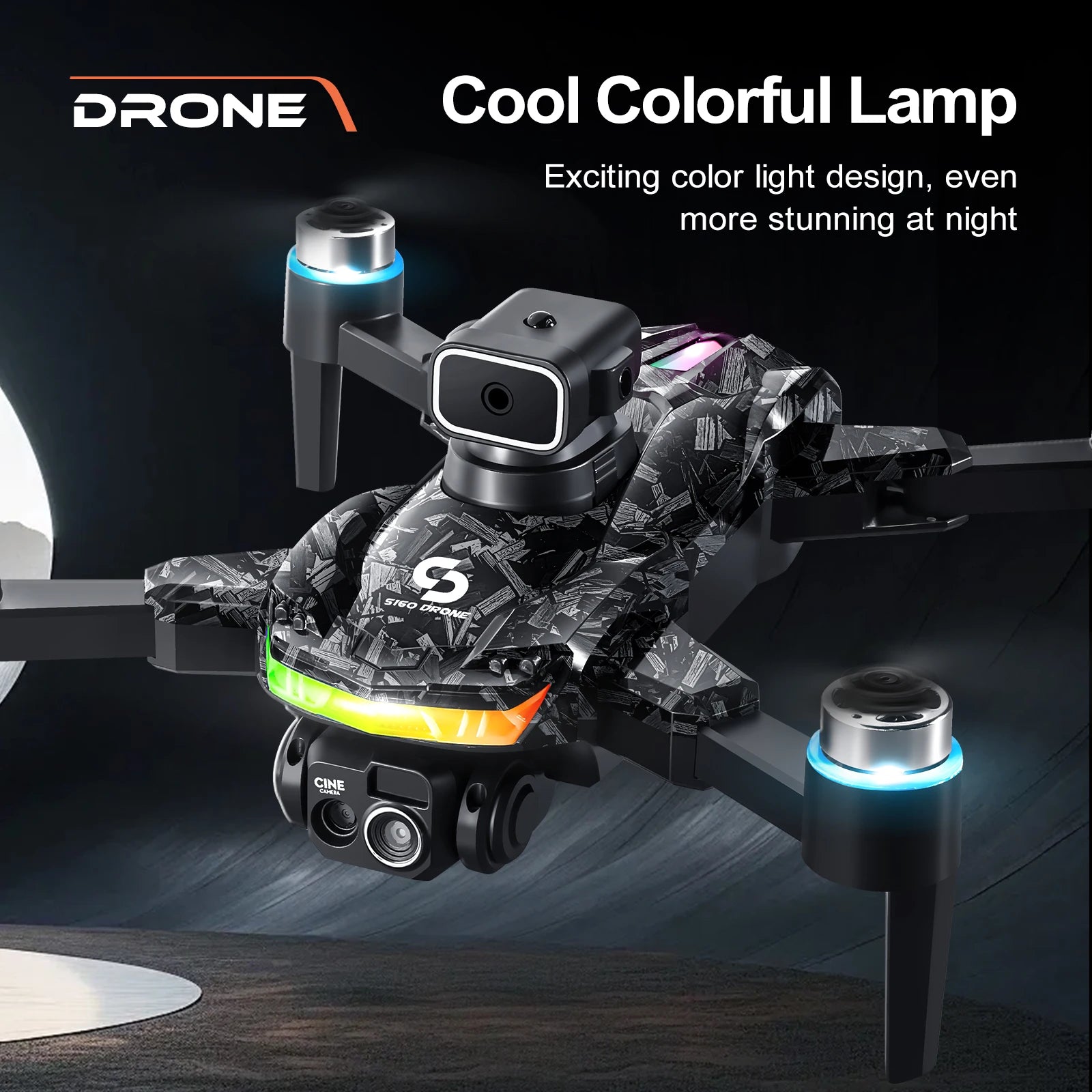 Drone S160 Pro 6K HD EIS – Drone FPV à double caméra avec écran RC, LED colorées, moteur sans balais