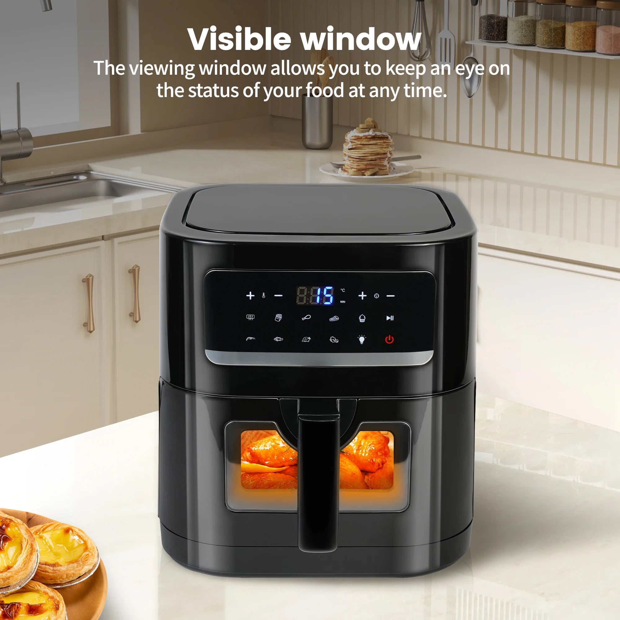 Friteuse à air Vision, grande friteuse à air de 7 L, 10 fonctions prédéfinies, friture à air, rôtissage, cuisson, déshydratation, réchauffage et plus encore, silencieuse, antiadhésive, EA