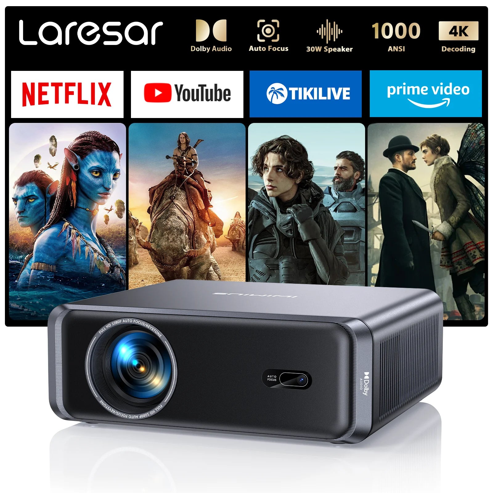 Projecteur Laresar A1 4K Netflix Officiel – Home Cinéma Portable