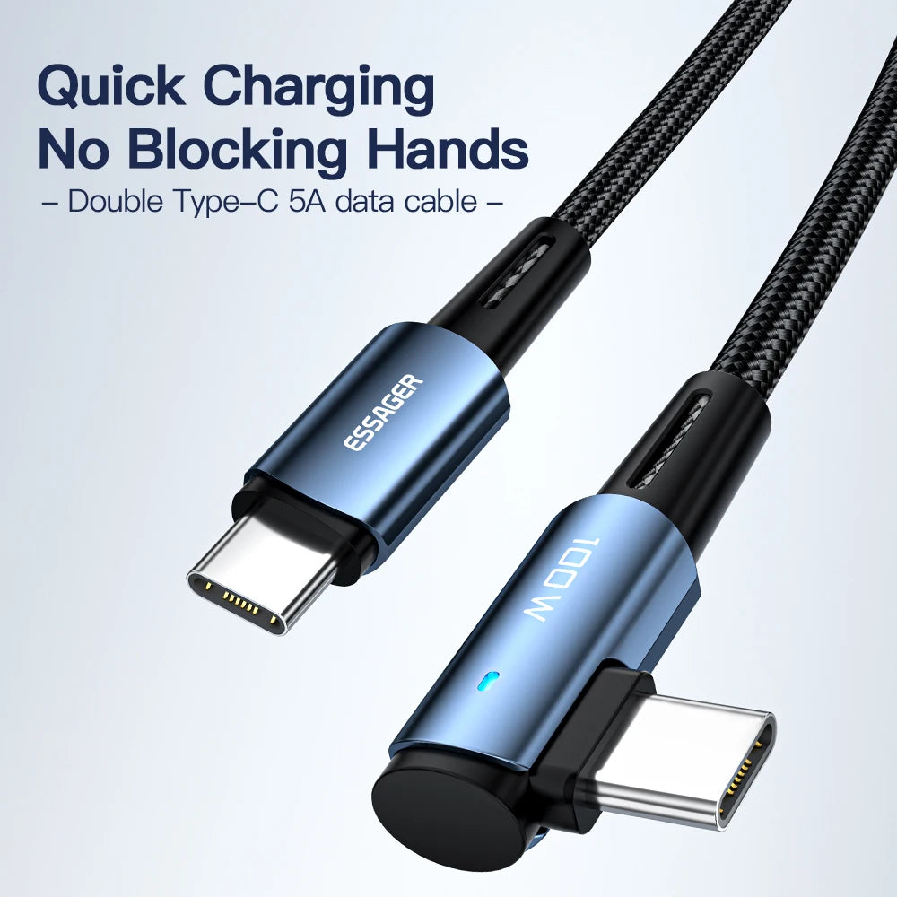 Câble USB Type-C vers USB-C Essager 100 W coudé à 90 degrés pour iPad, MacBook Pro, Xiaomi, Samsung, Huawei, charge rapide, Type-C, Date