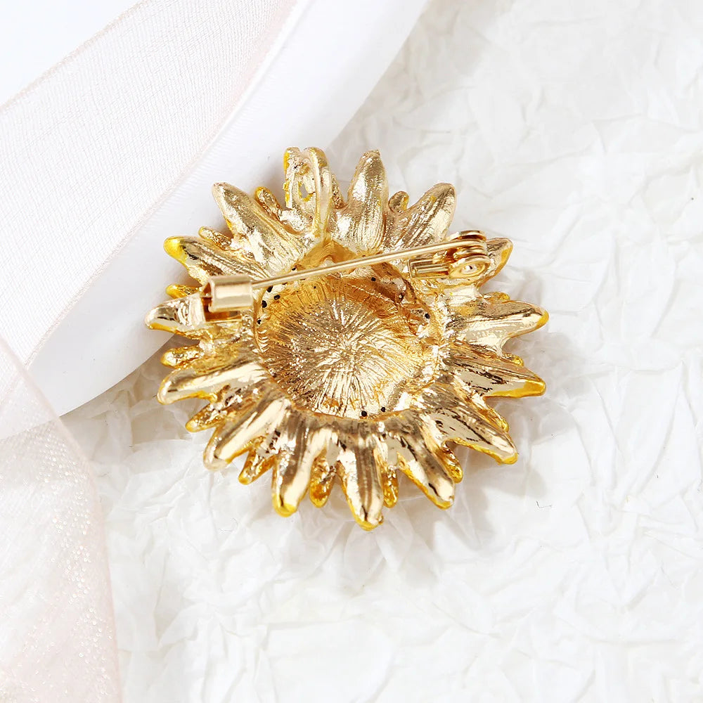 Broches Tournesol en strass vintage pour femmes, broche à fleurs et plantes à la mode, épingles à revers