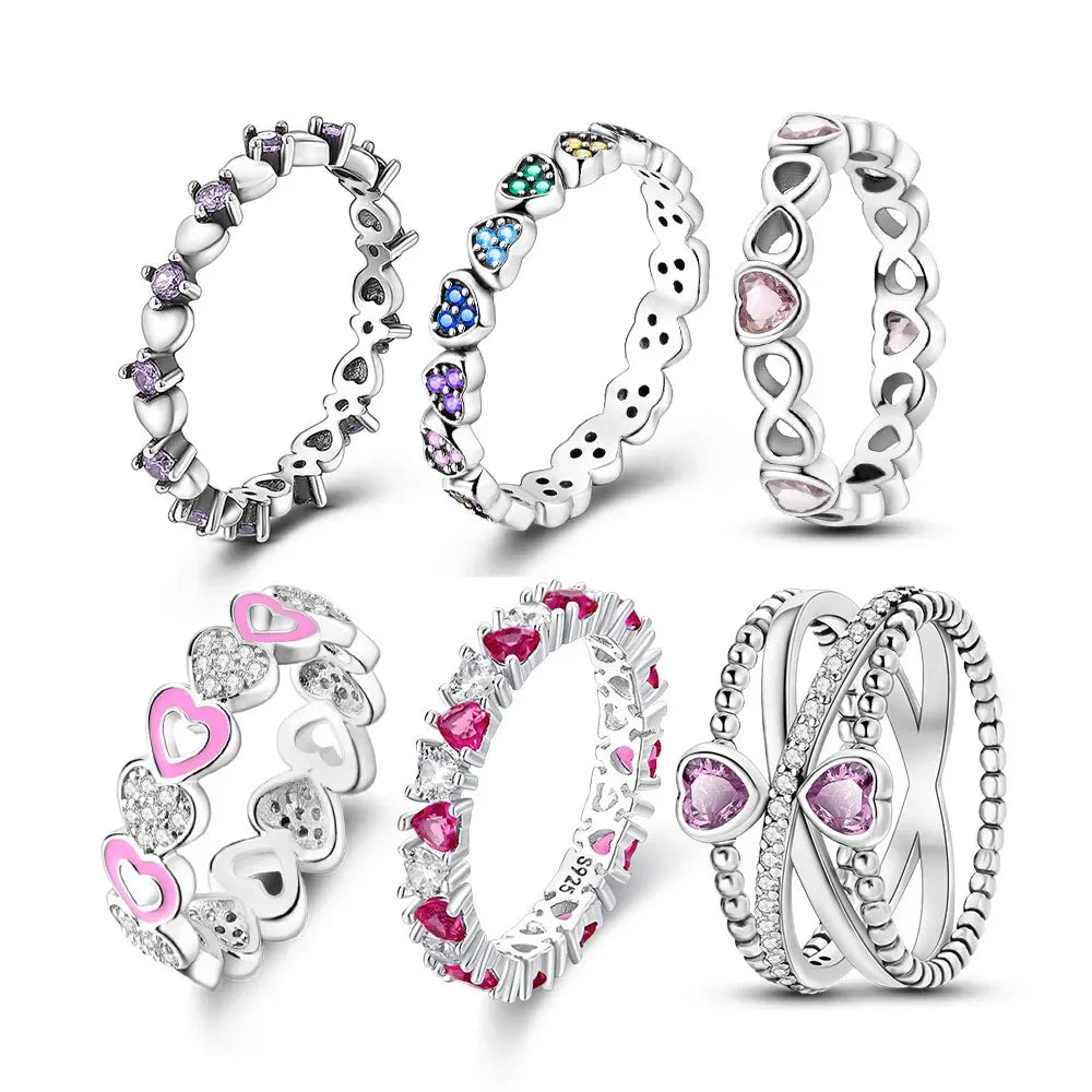 Bagues en argent en forme de cœur pour femme, breloques en forme d'amour, perle, simple, luxe, série, bague, bijoux