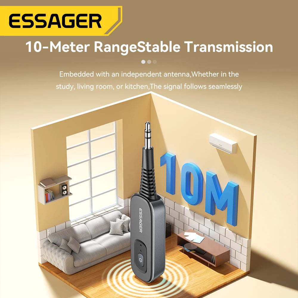 Essager Bluetooth 5.1 Audio-Sender und Empfänger, 3,5 mm, 3,5 AUX mit Mikrofon, kabelloser Adapter für Stereo-Musik, PC, TV, Autolautsprecher