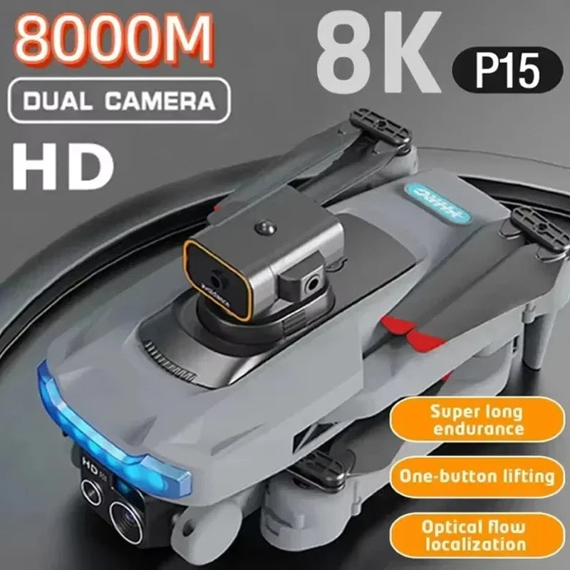 Drone P15 – Caméra professionnelle 4K/8K, GPS et double caméra avec évitement d’obstacles omnidirectionnel