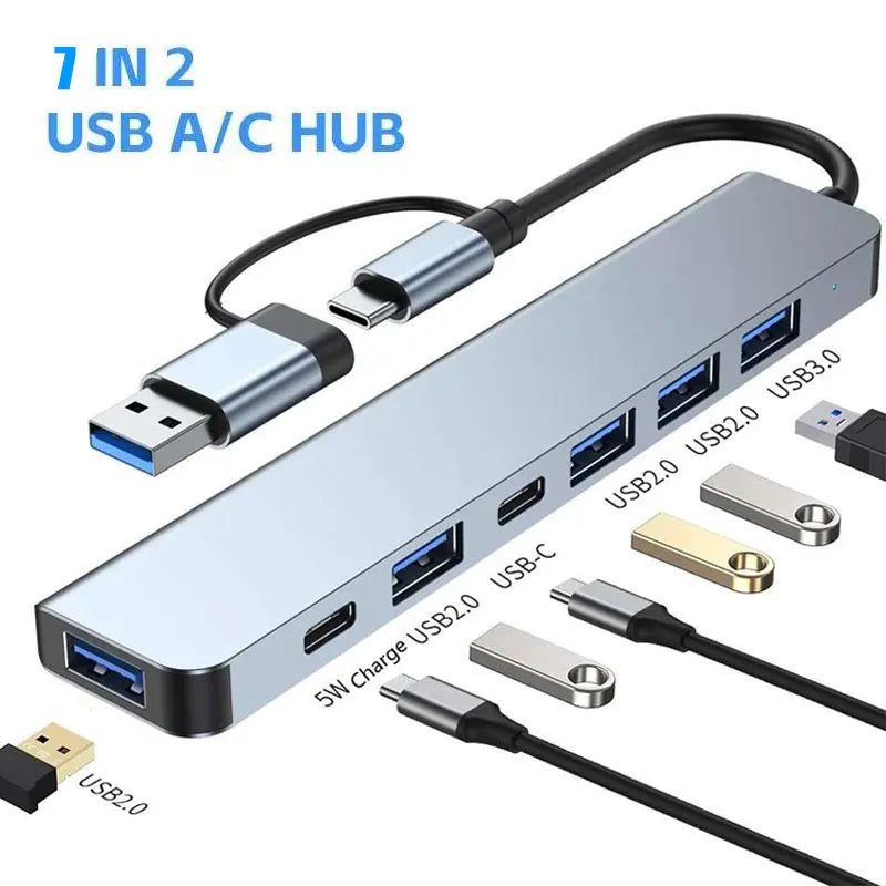 HUB USB 3.0 Type C, USB 2.0 TF/SD 5 ports multi-répartiteur OTG pour Lenovo HUAWEI Xiaomi alliage d'aluminium USB 3.0 Hub pour PC