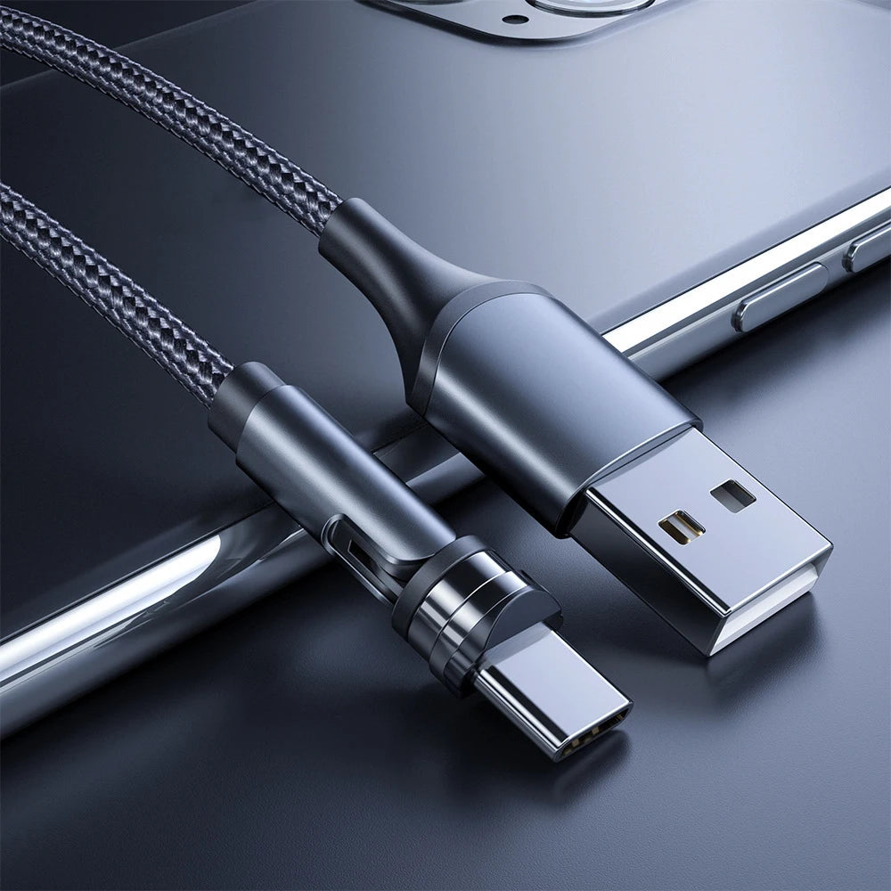 NNBILI 540 ° drehbares magnetisches Micro-USB-Typ-C-Kabel 3A Schnellladedatenkabel für iPhone Xiaomi Mobiltelefon