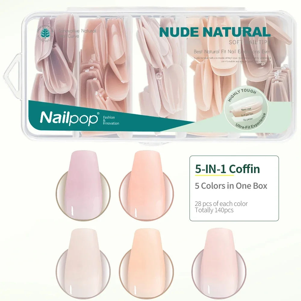 Ongles Naturels Nude 140 pièces - Nailpop 3-en-1 – Ultra-Fit, Press-On, DIY Manucure