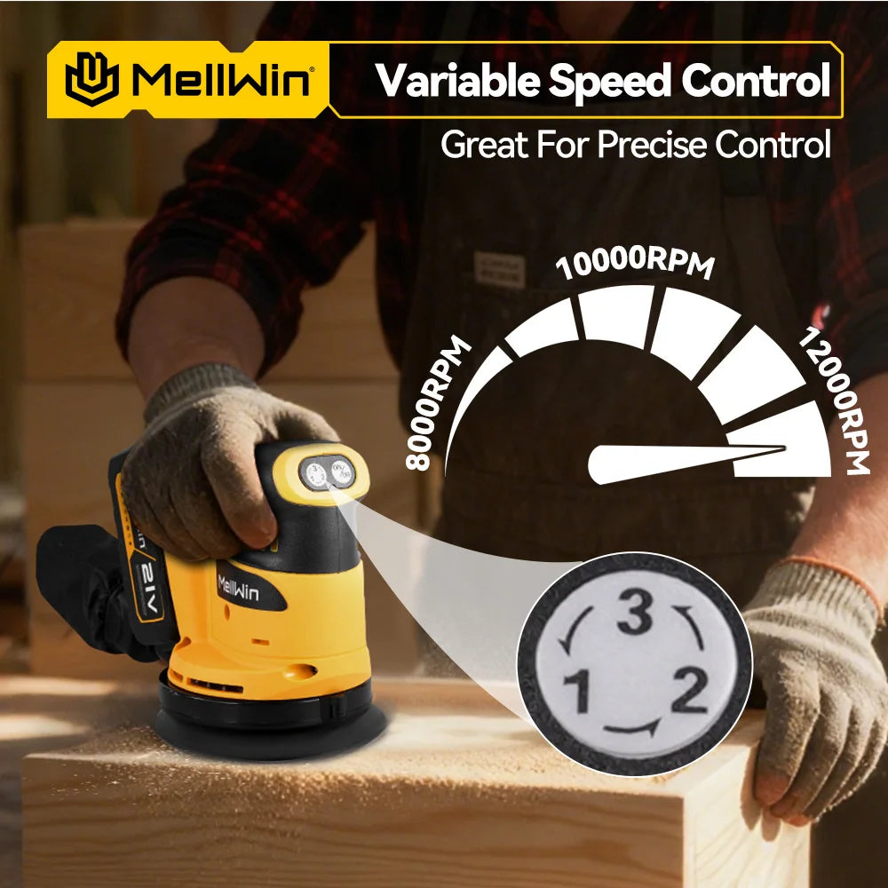 Ponceuse orbitale électrique sans fil MELLWIN – 3 vitesses réglables, polisseuse pour broche de batterie Makita 18 V