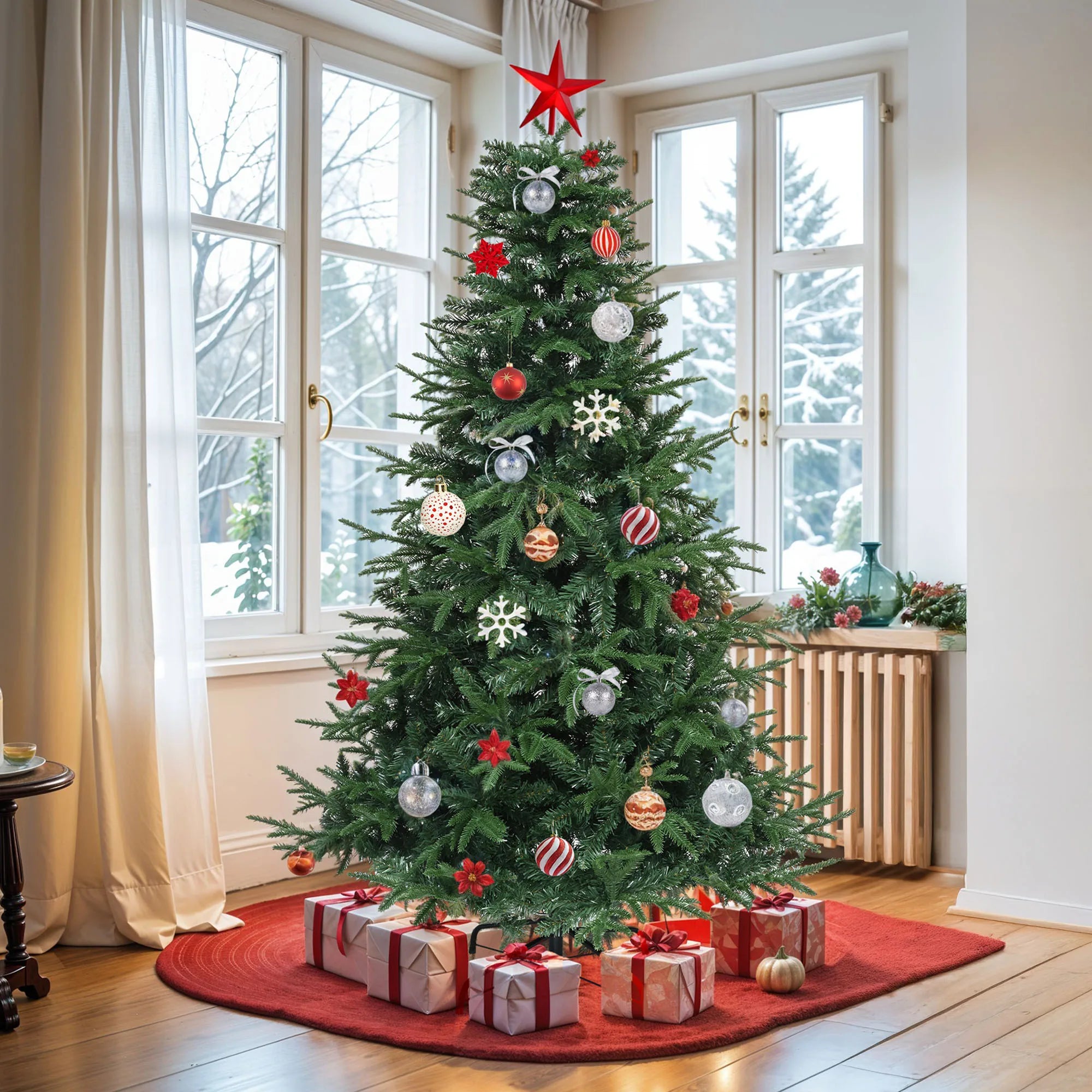 Arbre de Noël Pop-Up 7 pieds Balconera – 1100 Embouts, Structure PE, Montage Facile, Support Pliable (212 × 105 cm)