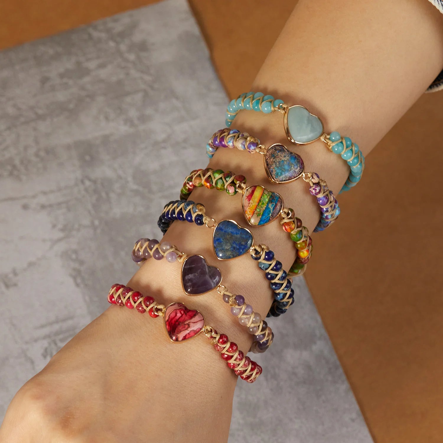 Bracelet en pierre naturelle pour femmes et hommes, pendentif en forme de cœur, bijoux fantaisie, breloque