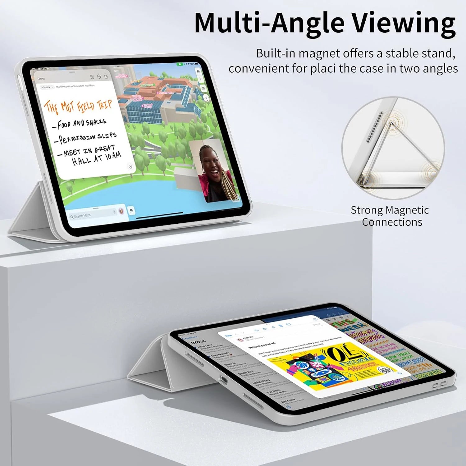 Étui à rabat pliable iPad 10e / 11e génération – Coque de protection cuir PU avec support magnétique