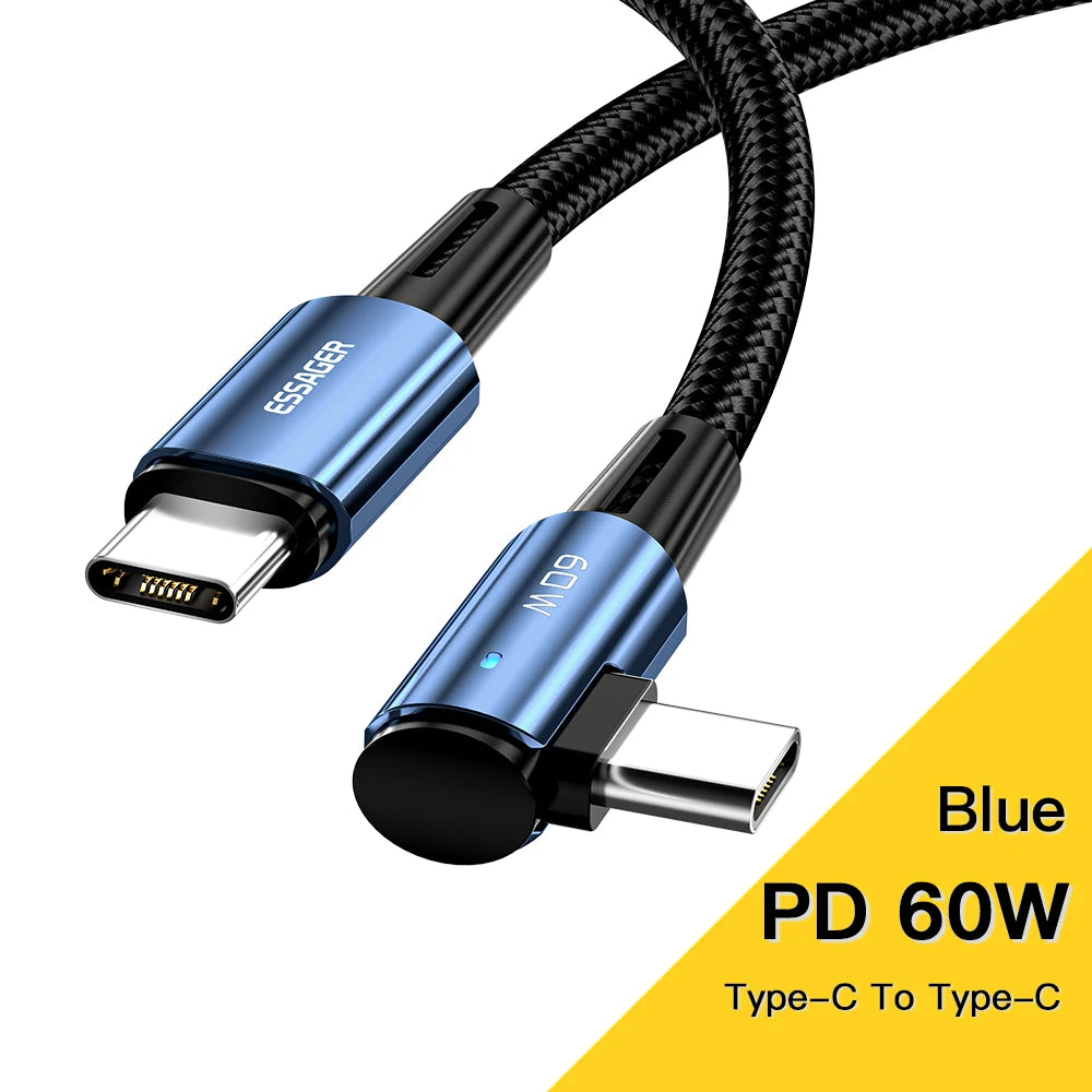 Câble USB Type-C vers USB-C Essager 100 W coudé à 90 degrés pour iPad, MacBook Pro, Xiaomi, Samsung, Huawei, charge rapide, Type-C, Date