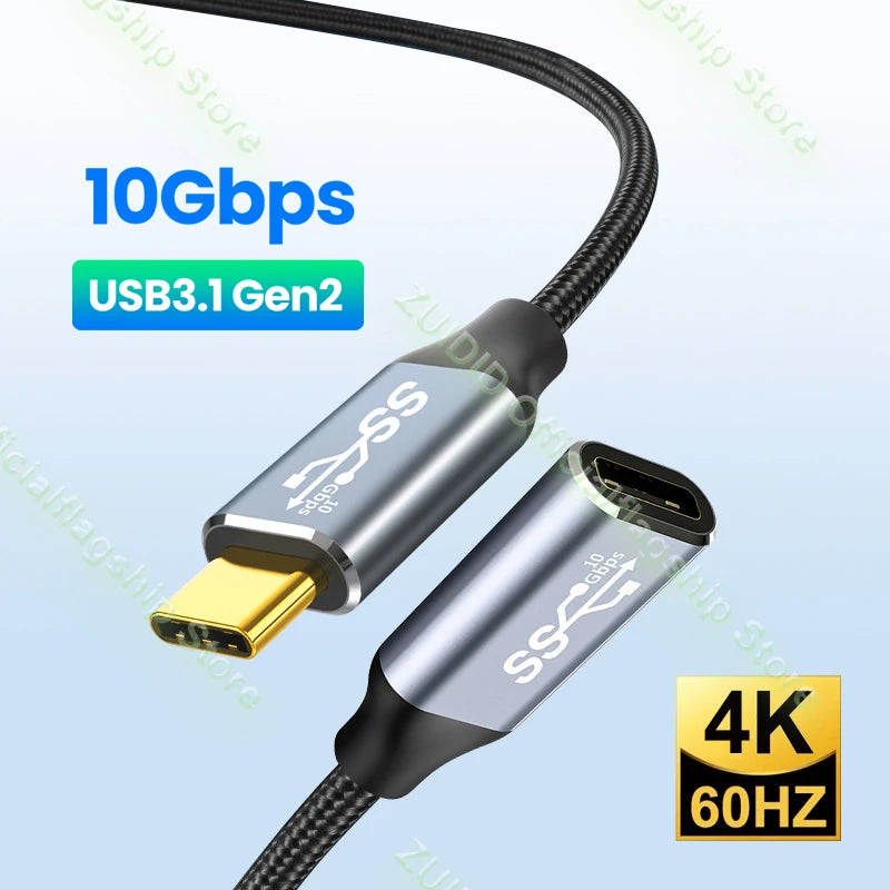 Câble d'extension USB C 3.1 Gen2 10Gbps, Type C à C PD 100W QC4.0 3.0 5A, câble de charge rapide pour MacBook Pro 4k 60Hz, câble vidéo