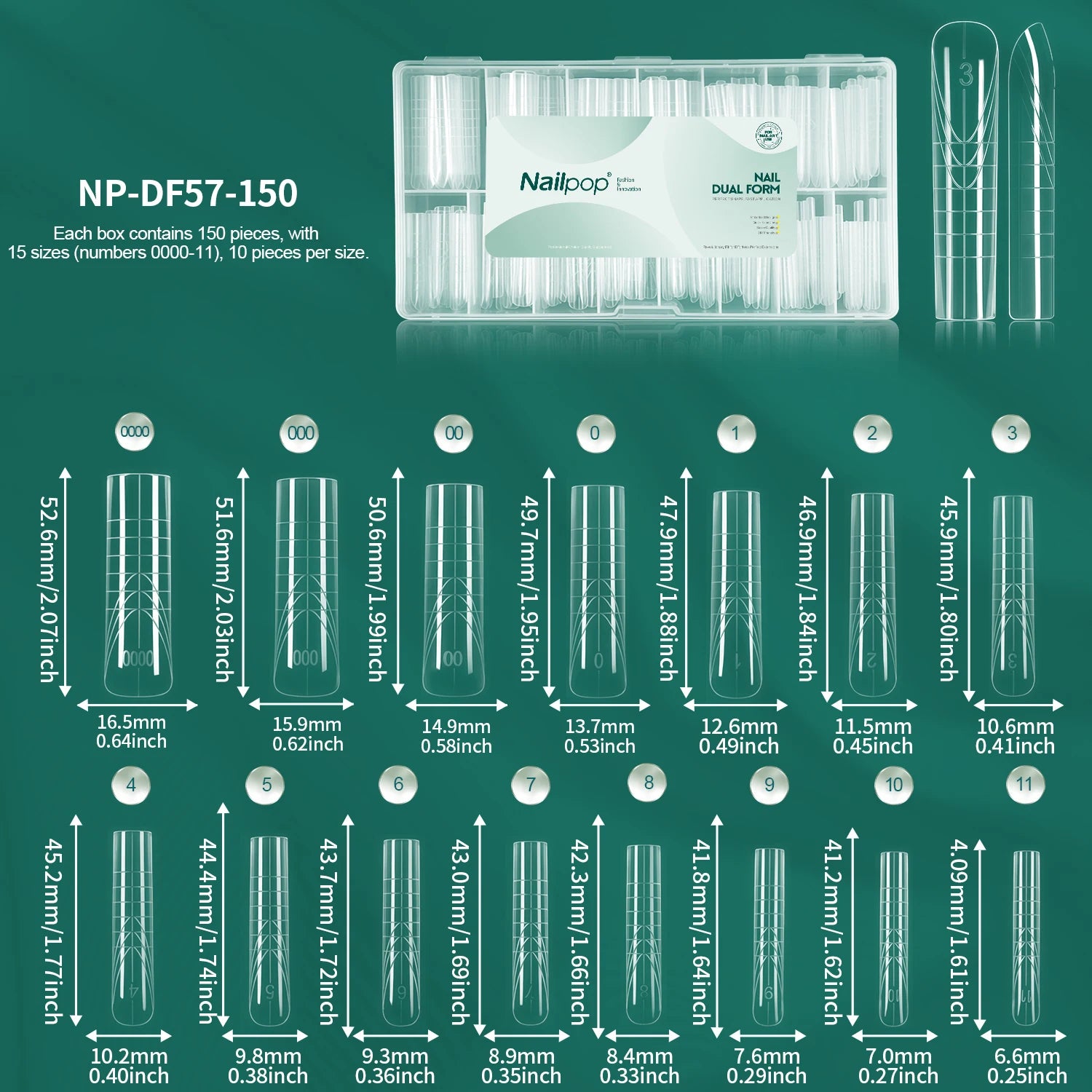 Formes doubles rectangulaires pour ongles, 150 pièces