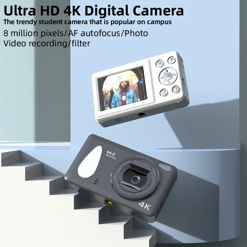 Appareil photo numérique 4K JETO, Compact 64MP avec Zoom 18X et écran IPS 2,4 pouces pour Vlogging et photographie
