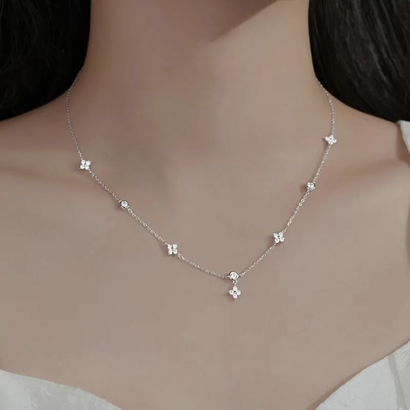 Collier chaîne à quatre feuilles en zircon incrusté pour femme ANENJERY, tendance accessoires ras du cou