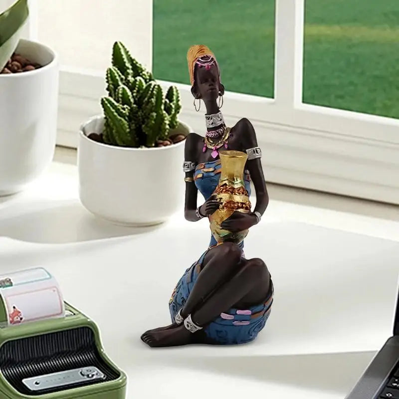 Vintage afrikanische Kunststatuette für Schlafzimmer, Skulpturen afrikanischer Frauen, dekorative Stammesmädchenfigur