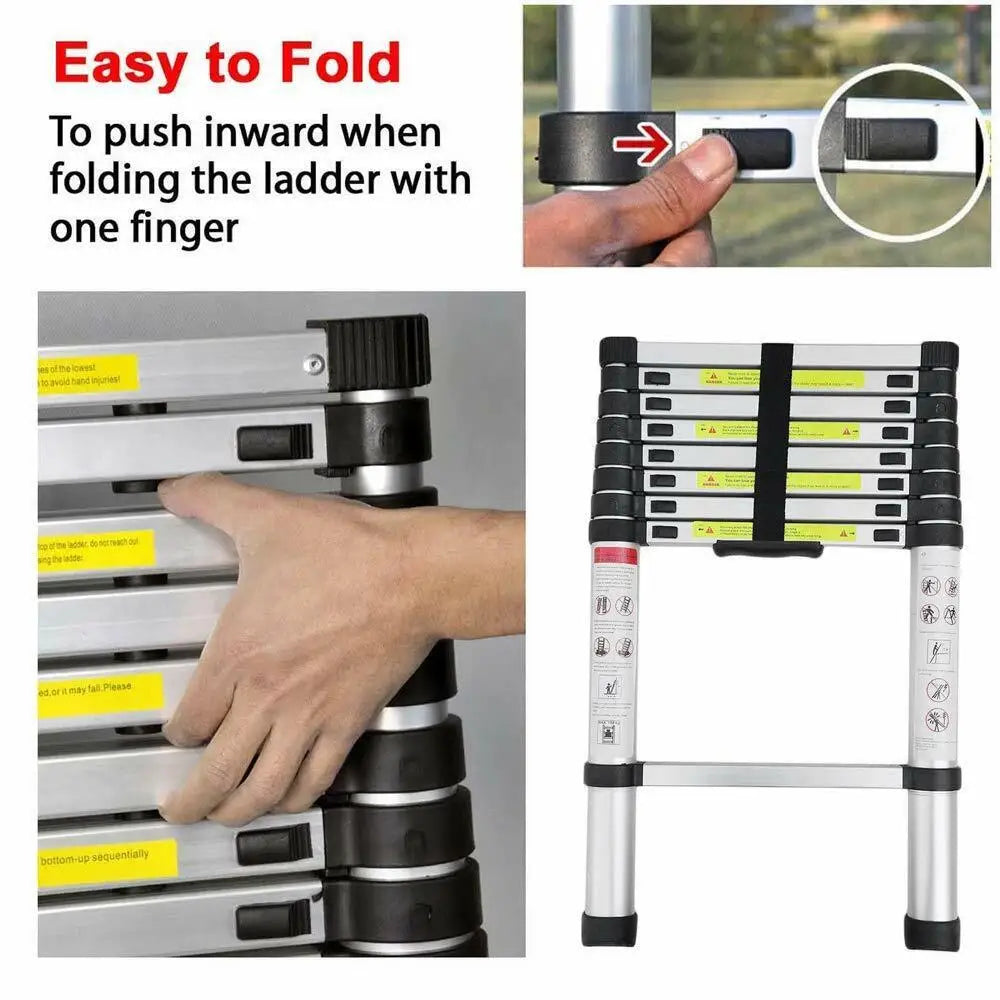 Échelle télescopique en aluminium, échelle d'extension robuste, 2.6m-5m, charge maximale de 330lb, EN131 pour le travail domestique et extérieur