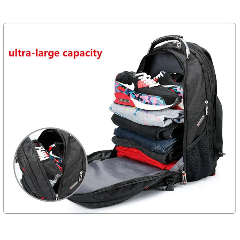 Sac à dos suisse multifonction pour ordinateur portable, sac de voyage 45L, sac à livres universitaire, port de chargement USB, 17 pouce