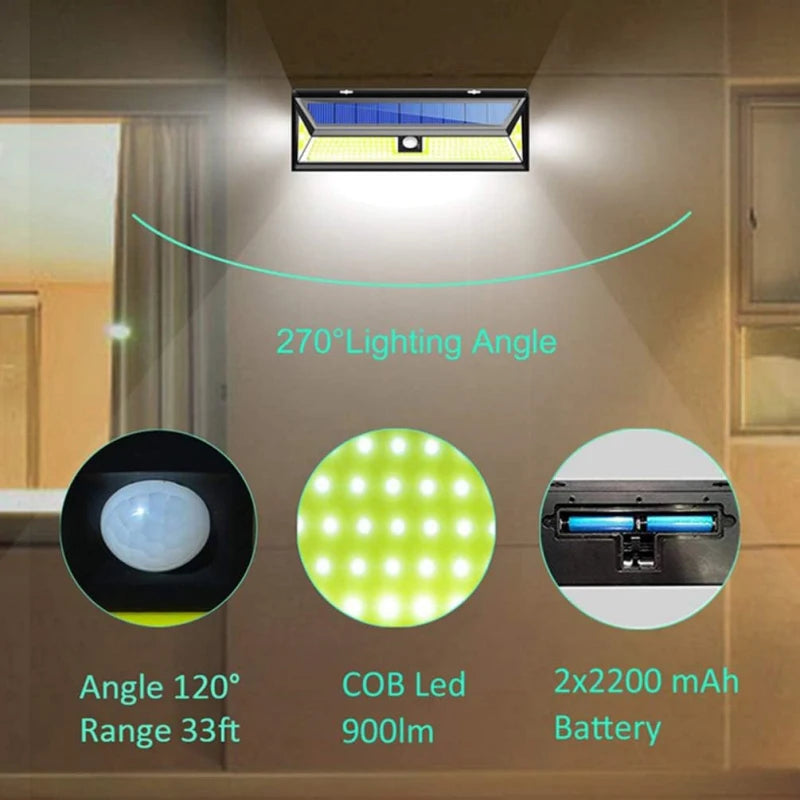 Applique Murale Solaire LED avec Détecteur de Mouvement, Éclairage d'Extérieur, 180 COB, Étanche, 3 Modes Super Lumineux, pour Jardin, Porte d'Entrée, Garage, Chemin