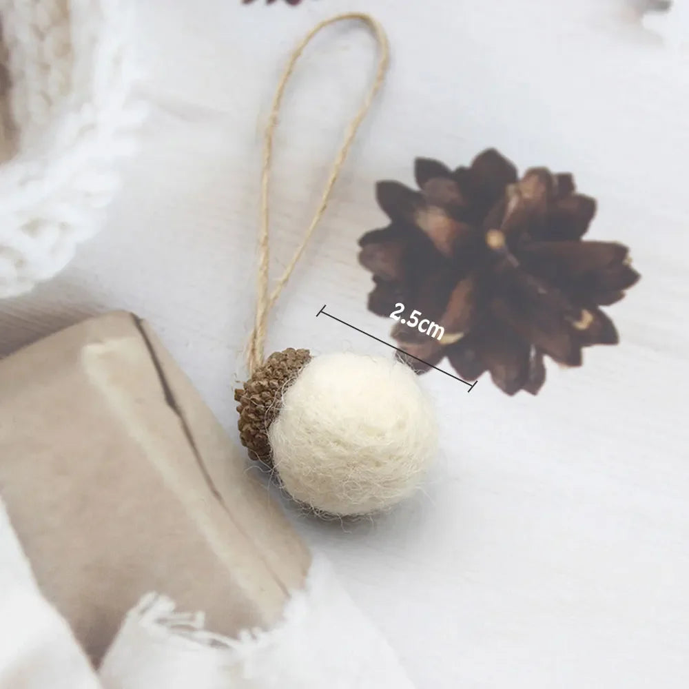 Ornement d'arbre de Noël en feutre de laine, boule de tour, cône enrichi, ficelle de gland, décoration d'intérieur, 6 pièces