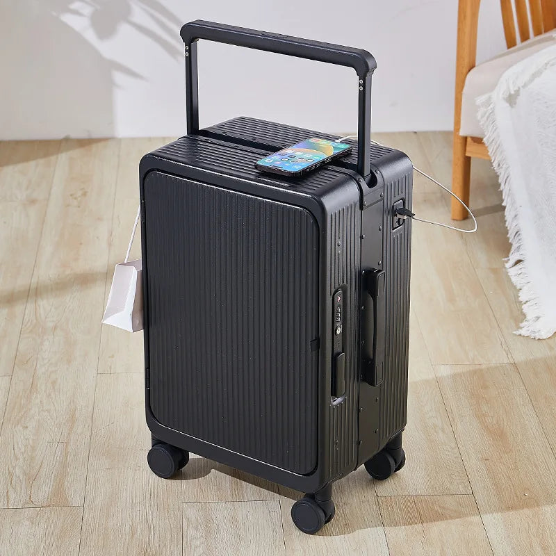 Grande valise rigide en PC + ABS avec cadre en aluminium SUSHIMU – bagage à roulettes à ouverture avant, 20 et 25 pouces