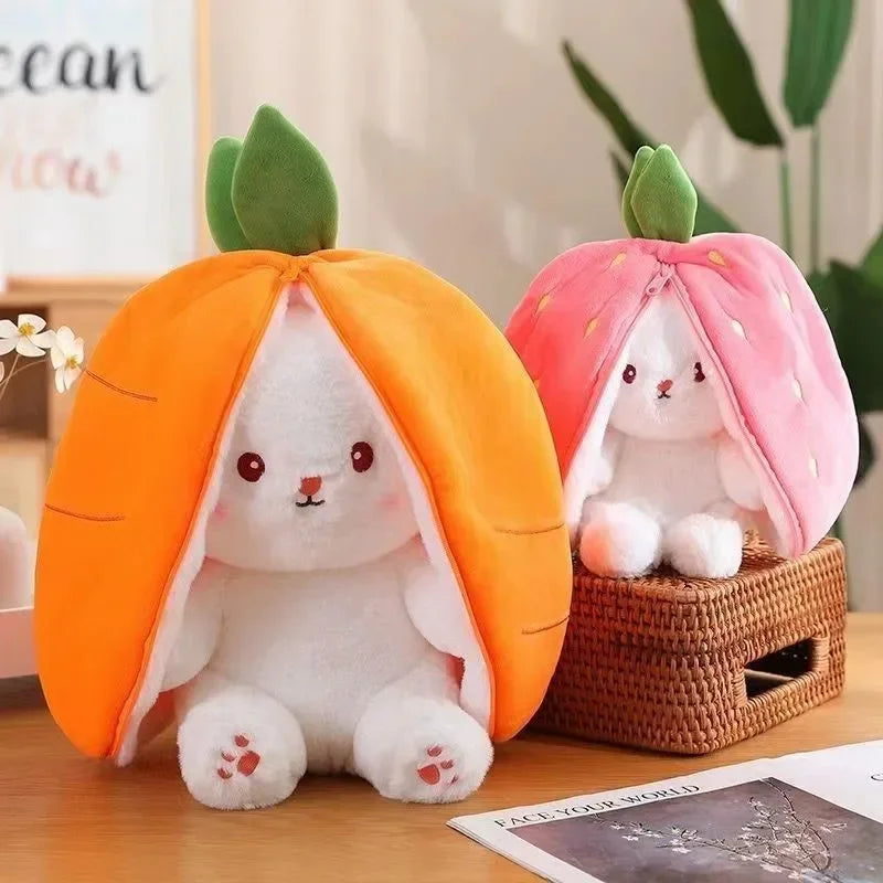 Harvey Rabbit Plush Toy, Creative Strawberry Rabbit Doll Transformed Into Small Rabbit Plush Carrot Doll