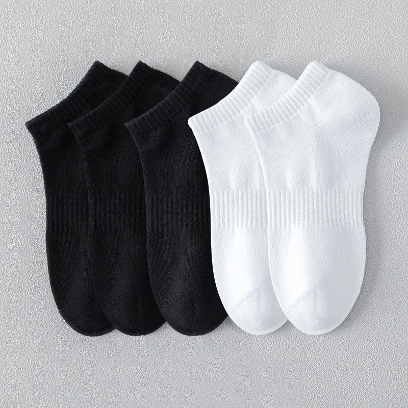 Chaussettes de sport 5 paires 100% coton été hommes femmes chaussettes noir blanc couleur unie Absorption Anti-odeur coupe basse respirante