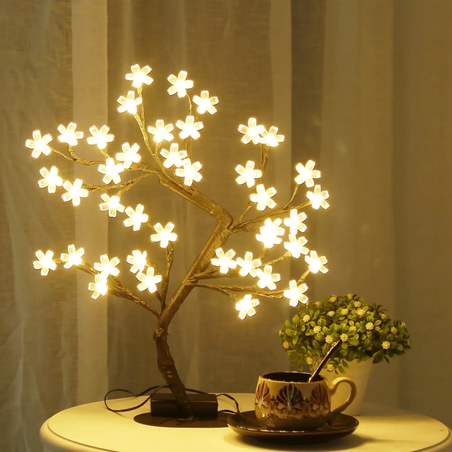 Lampe de table en forme de cerisier en fleurs, 43 cm, 40 LED, alimentée par USB, idéale pour la décoration de la maison
