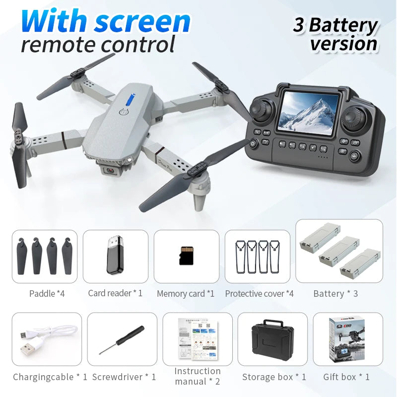 Drone E88 Pro 2025 – Quadrirotor Pliable 4K HD avec Écran