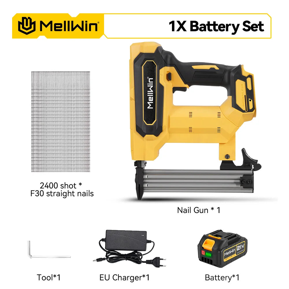 MELLWIN pistolet à ongles électrique sans fil 2 Mode agrafeuse sans fil travail du bois encadrement agrafeuse pistolet outils F30 pour Makita 18V batterie broche