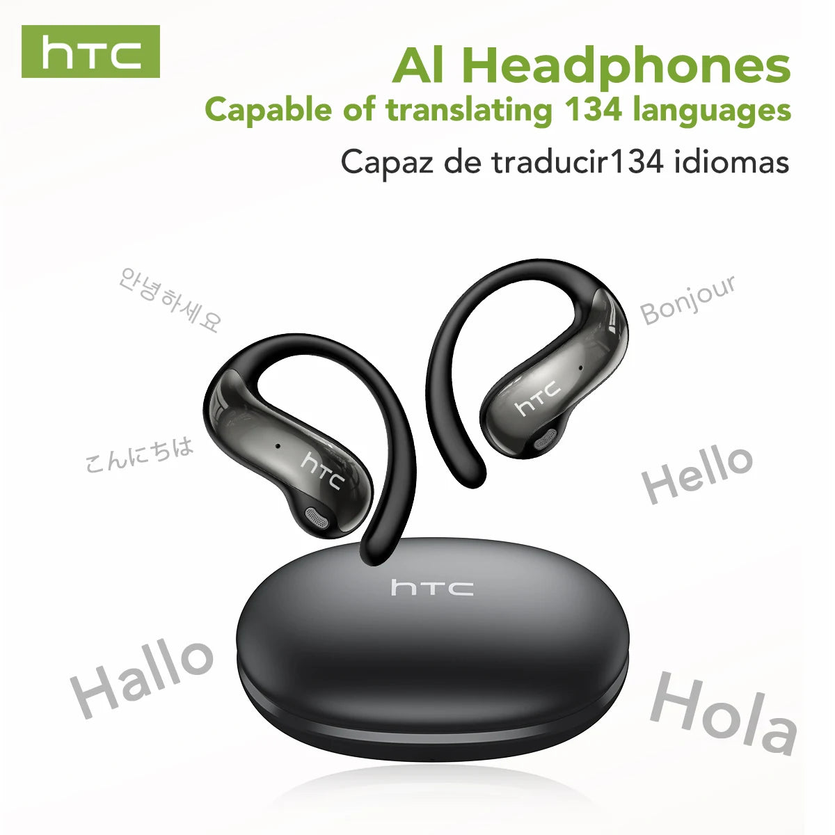 Écouteurs Bluetooth HTC NE19 AI OWS Casque de sport sans fil avec micro Basses puissantes Traducteur AI Écouteurs étanches Longue durée
