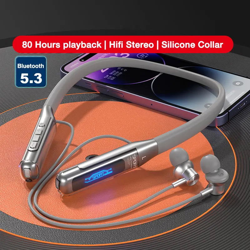 Casque Bluetooth avec Microphone EARDECO 80 heures d'endurance casque sans fil basse stéréo tour de cou écouteurs Bluetooth 5.3