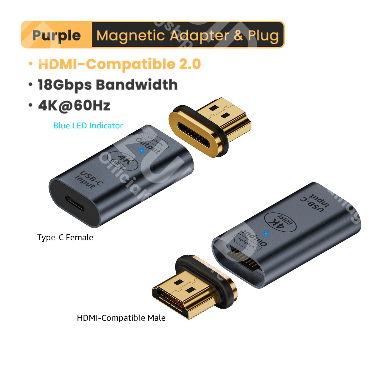 Câble adaptateur magnétique USB type-c vers HDMI 2.0, convertisseur UHD 4K60Hz femelle vers mâle pour MacBook Pro iPad Pro Samsung TV