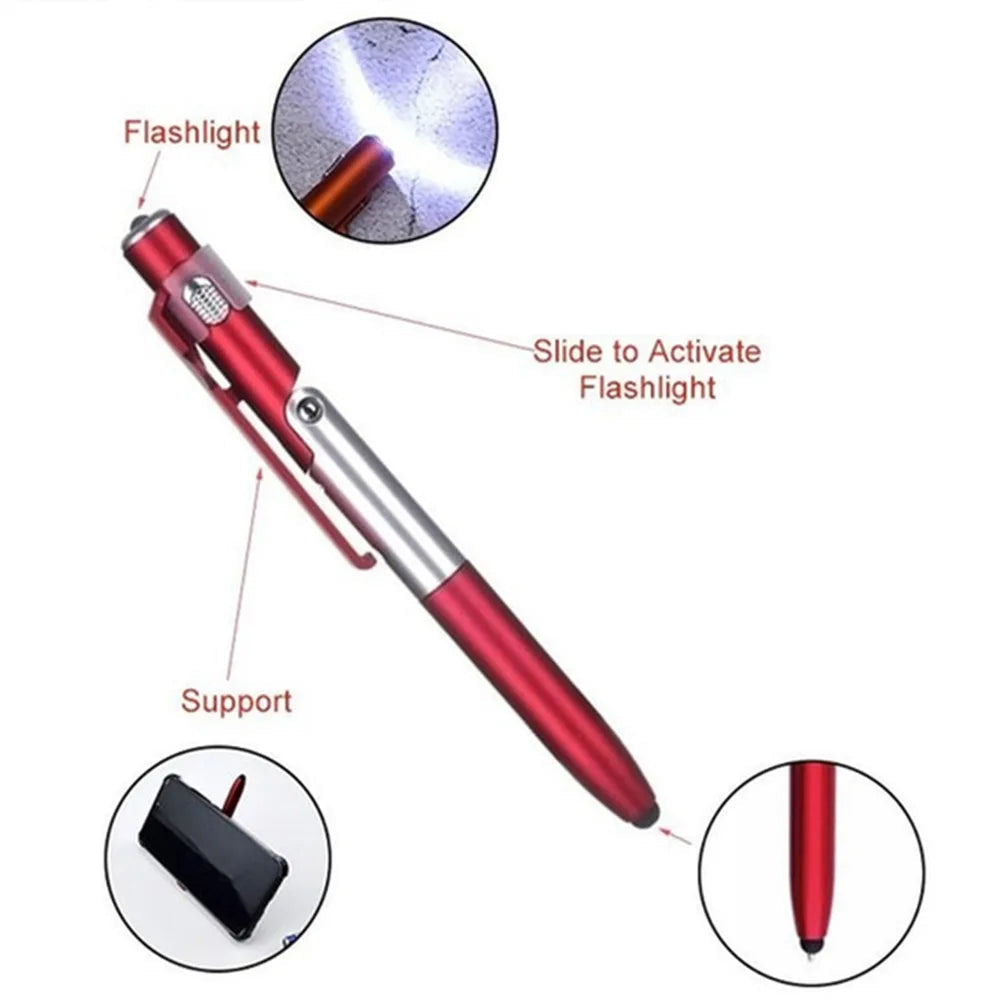 Stylo Bille 4-en-1 Pliable avec Stylet Tactile STONEGO, Lampe LED et Support pour Smartphone/Tablette