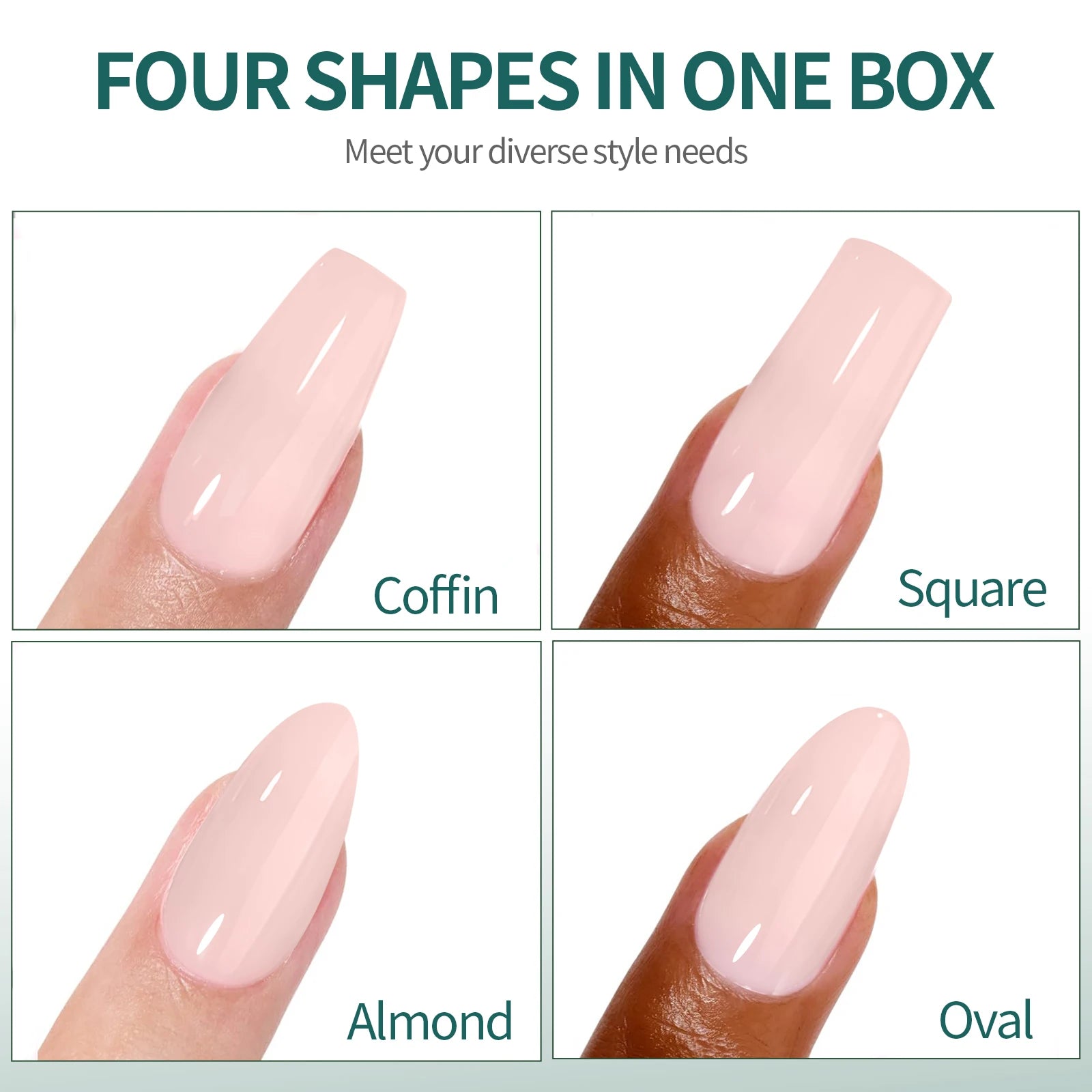 Press-On Nude Rose 4 Formes 112 pcs