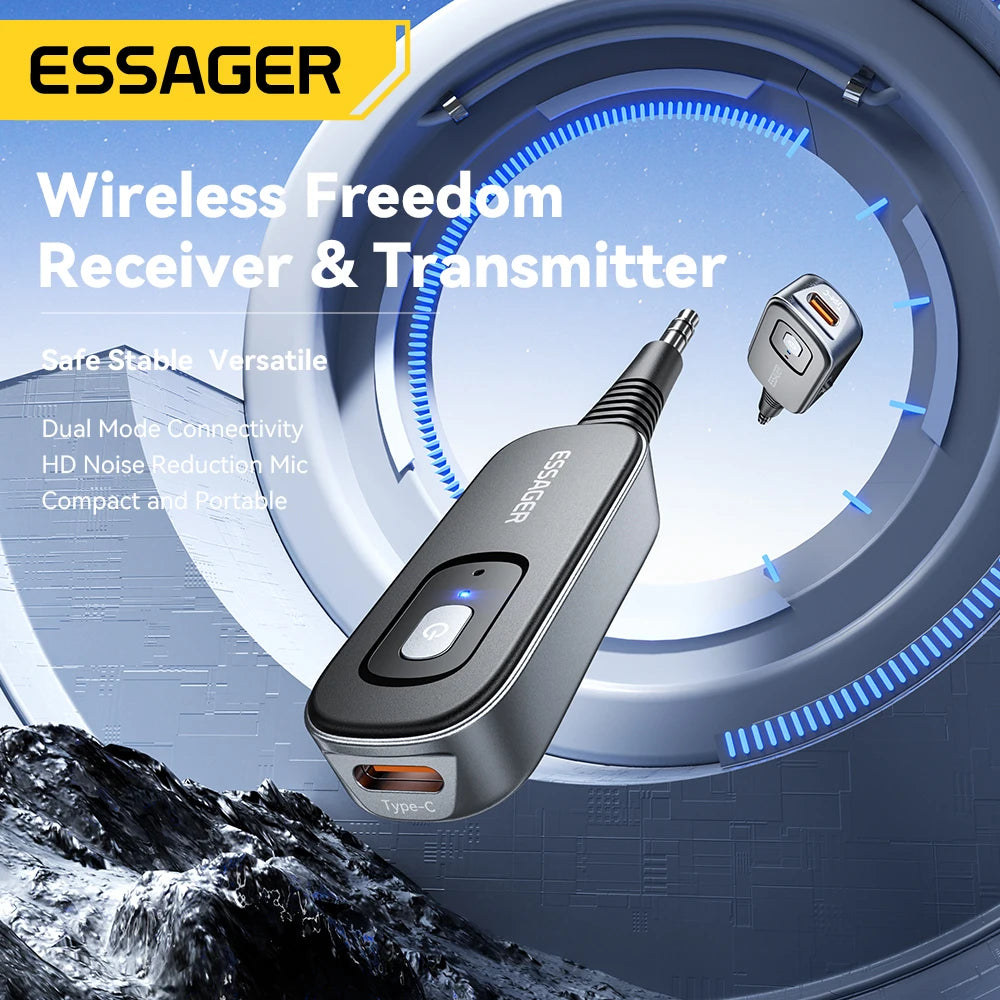 Essager Bluetooth 5.1 Audio-Sender und Empfänger, 3,5 mm, 3,5 AUX mit Mikrofon, kabelloser Adapter für Stereo-Musik, PC, TV, Autolautsprecher