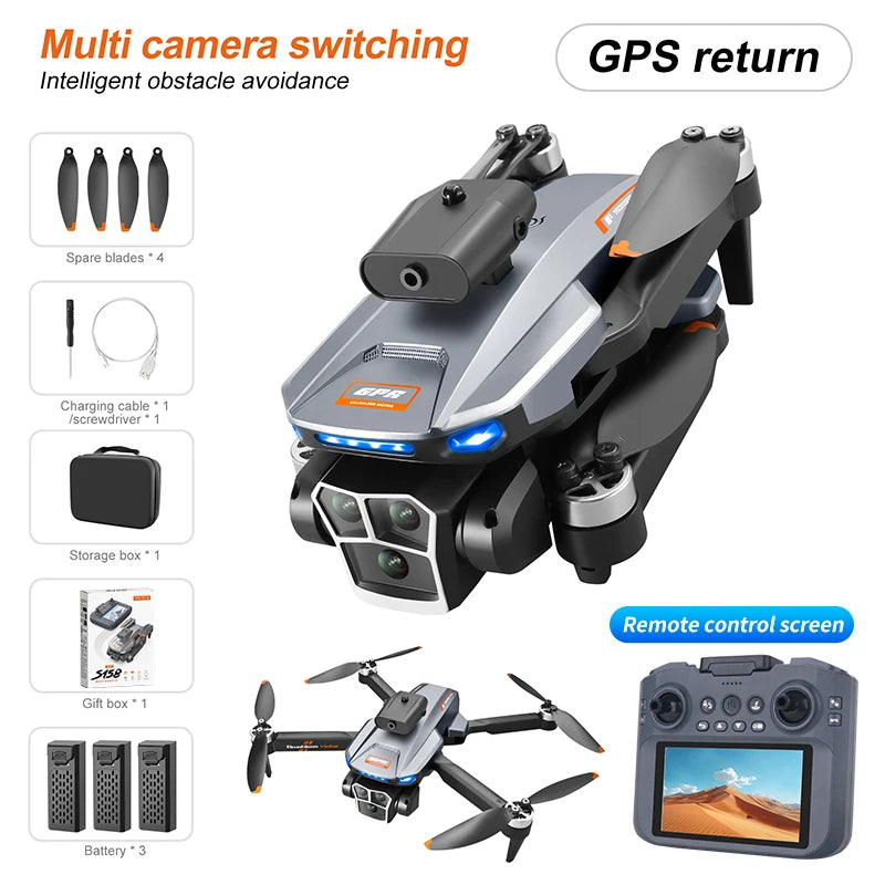 Drone GPS S158 2025 avec écran pliable et caméra HD 8K