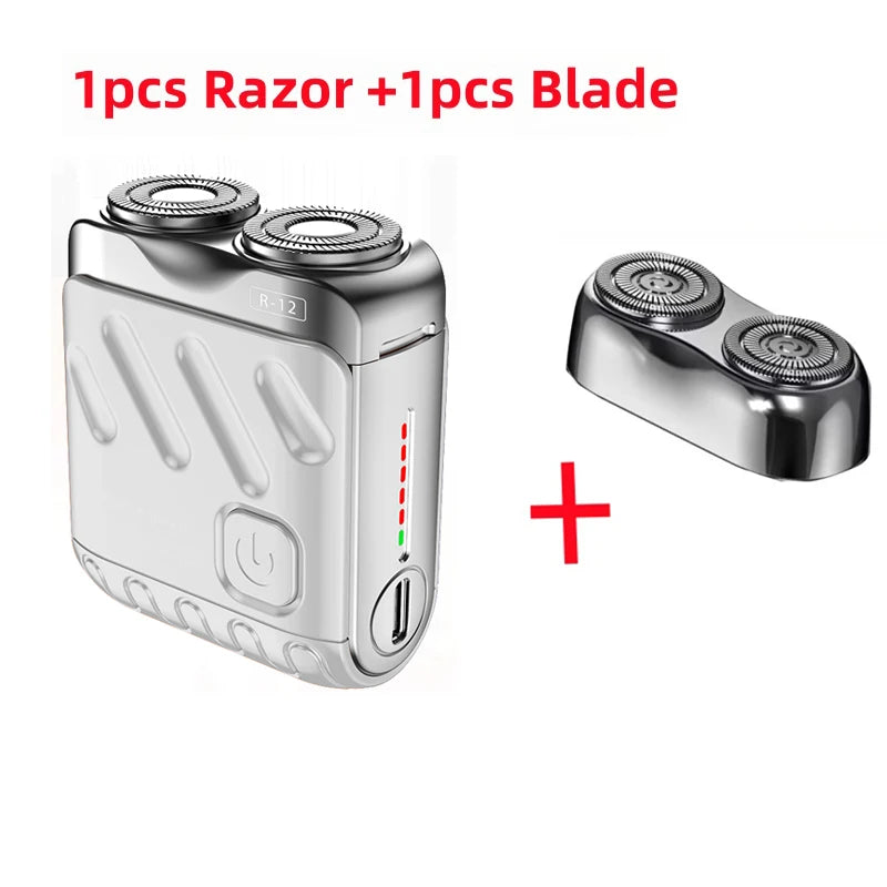Mini rasoir électrique pour hommes – double tête rotative, étanche, rechargeable Type-C, portable, pour voyage, cheveux et barbe