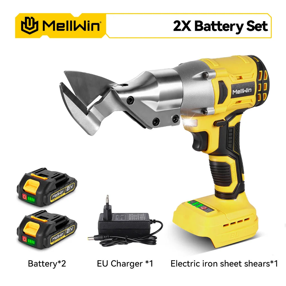 Ciseaux Électriques Sans Balais 1800W MELLWIN – Cisaille de Feuille de Fer Sans Fil, Tête Pivotante 360°, Compatible Makita 18V