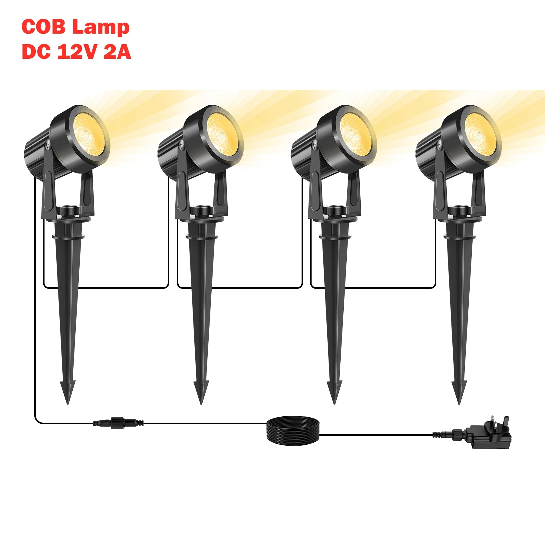 12V/27V LED Niedervolt Gartenbeleuchtungsset – 2 bis 10 Leuchten, 800LM, IP65 wasserdicht, warmweißes Licht 3000K