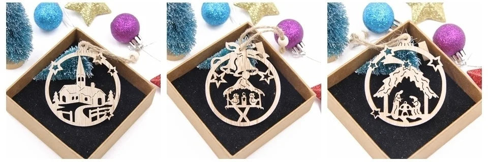 Flocon de neige creux en bois pour Noël, ornements de Noël vintage, décorations d'arbre de Noel, cadeaux, 12 pièces par boîte