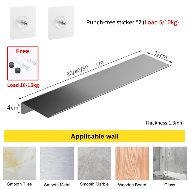 Étagères de salle de bain flottantes sans perçage, support mural de rangement, organisateur de maison, quincaillerie de rebord, armoire, accessoires de cuisine, toilettes     