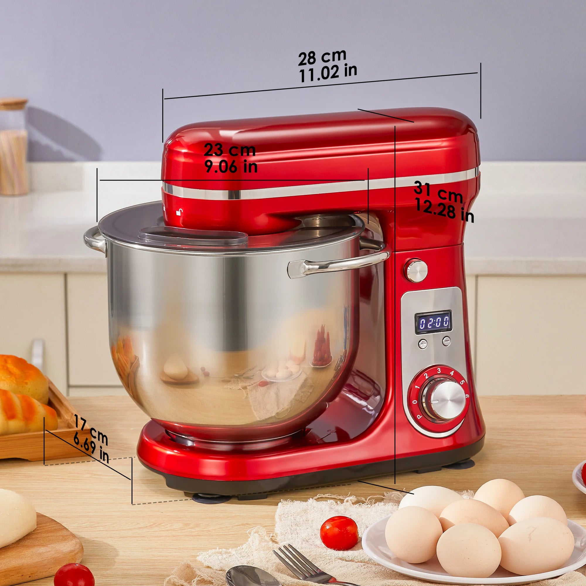 Robot de cuisine électrique BioloMix, 6L sur socle mélangeur 1200W moteur silencieux bol en acier inoxydable 6 vitesses, Crochet à pétrir, Batteur plat, bol mélangeur, Fouet filaire
