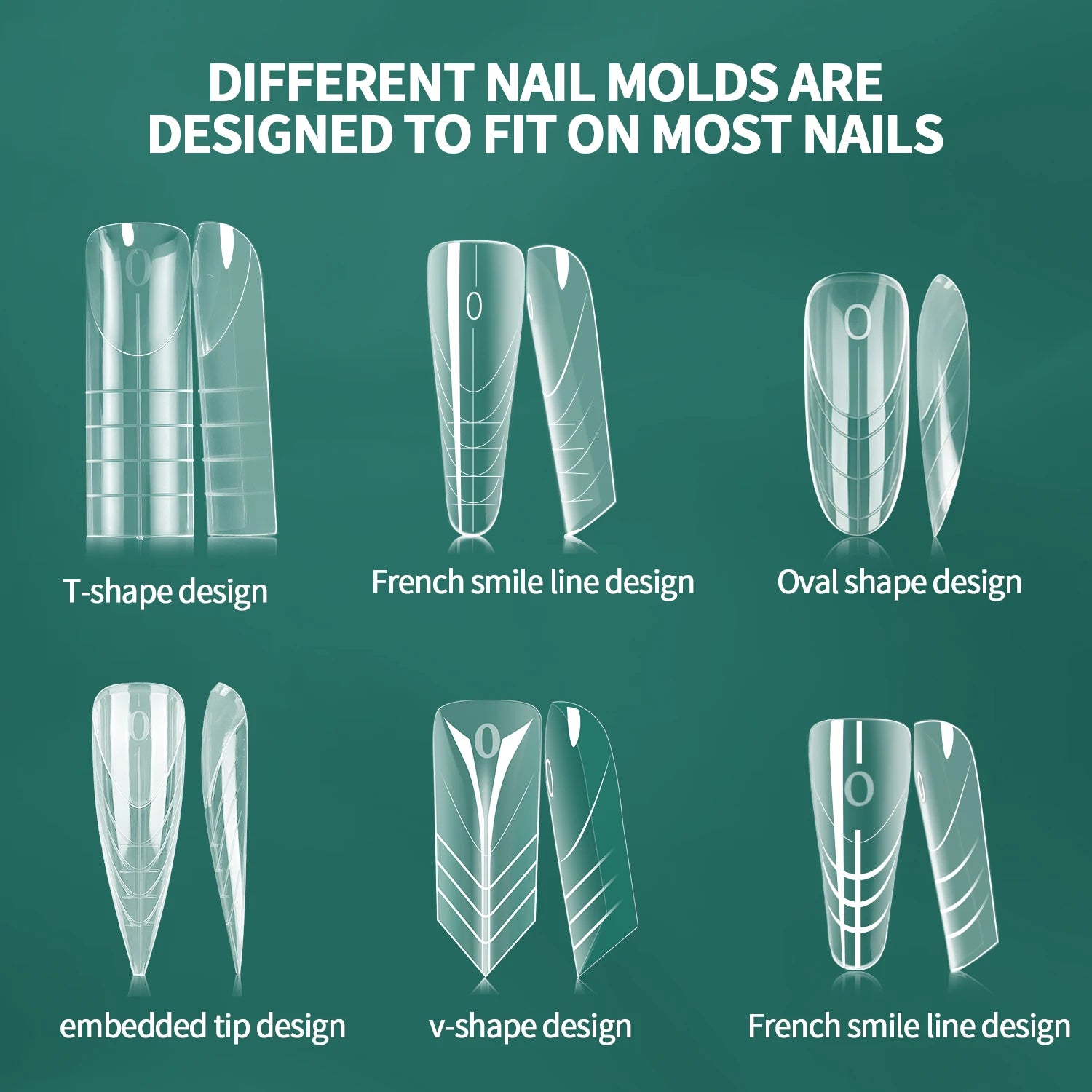 Formes d’ongles français double forme, 360 pièces, 6 styles uniques