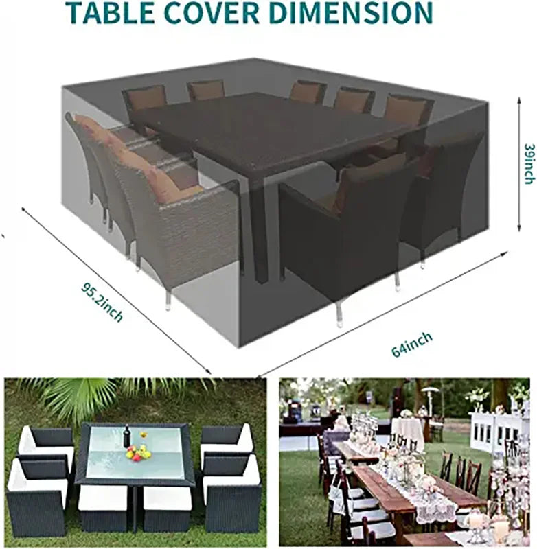 Housse de Protection Imperméable pour Meubles de Jardin – Multi-tailles, Anti-UV, 210D Oxford – Rectangulaire Argent/Noir