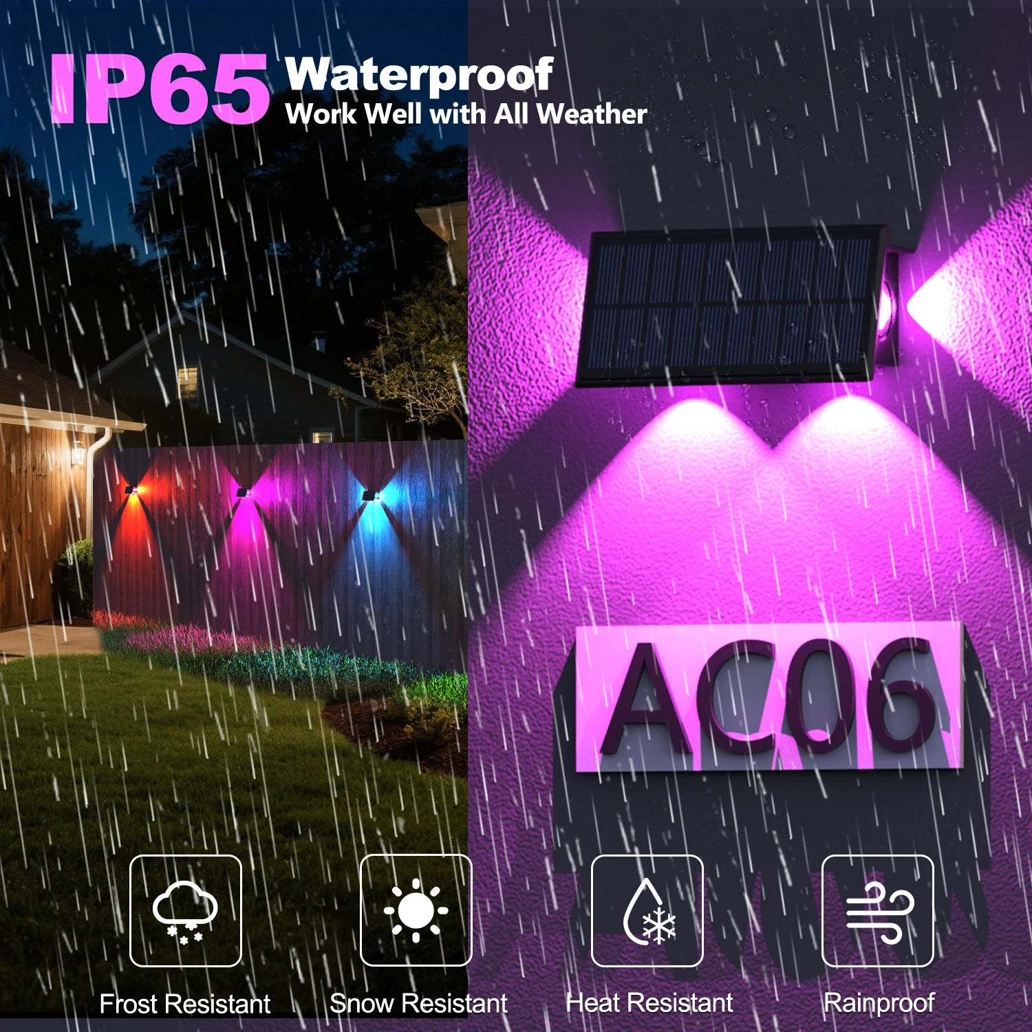 Applique murale solaire RGB LED – éclairage haut & bas, 8 modes, IP65, automatique crépuscule à l’aube