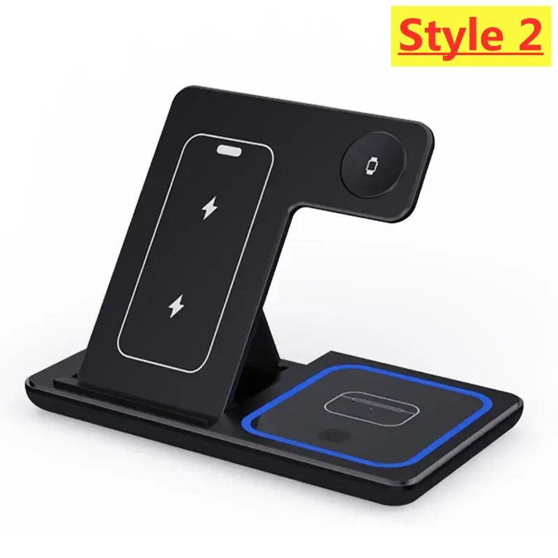 Support de chargeur sans fil pliable 3 en 1, 15W, charge rapide, station S6, iPhone 15, 14, 13, 12 Pro Max, Apple Watch 8, 7, Airpods