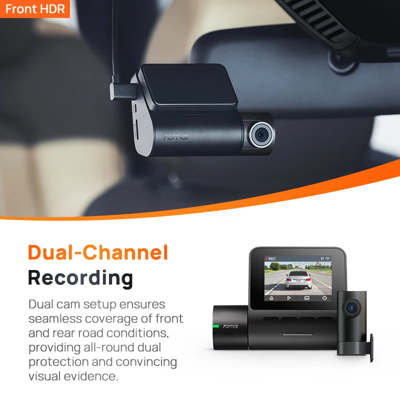 Caméra Dashcam de tableau de bord avec moniteur de stationnement 24h, DVR de voiture, WiFi, FOV 1080 °, 130 P, HDR, 2 écrans en effet IPS, A200, Global